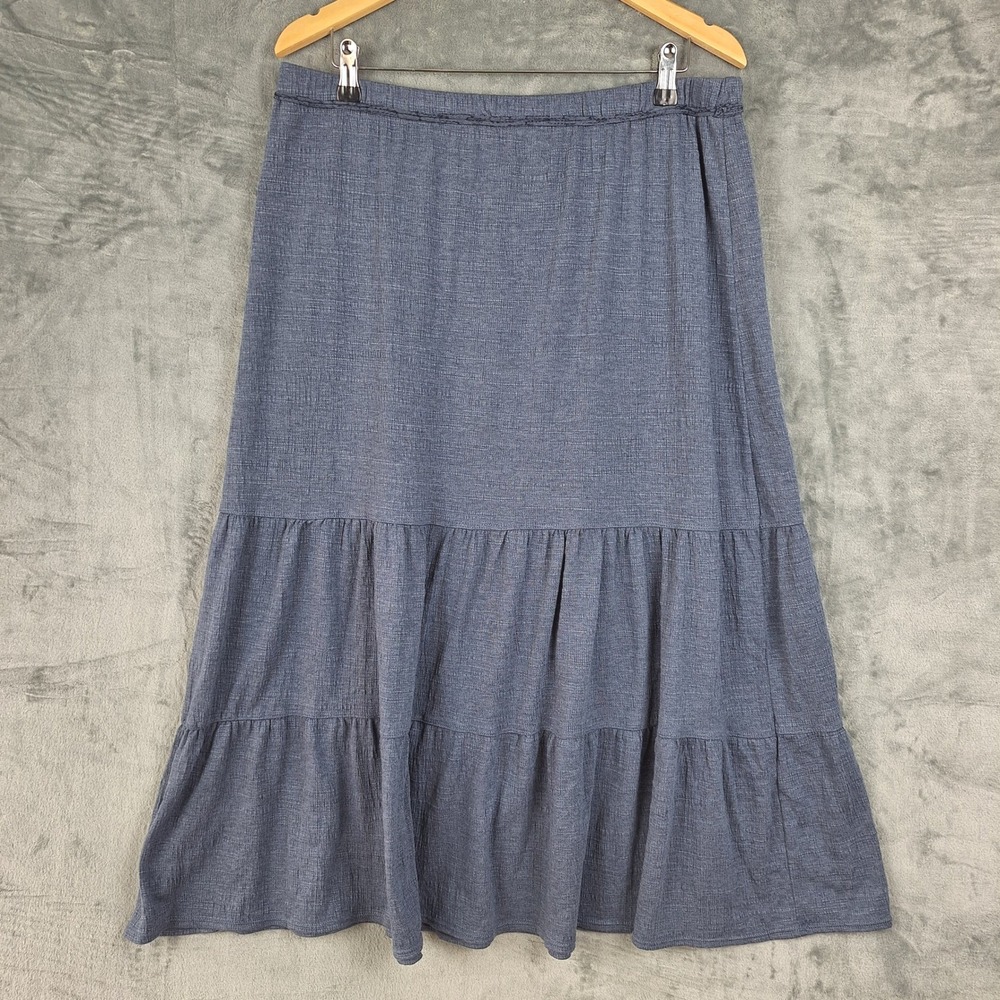 Womens Skirt XL Blue Maxi Tiered Boho Prairie Cottagecore Flowy Pull On Peasant